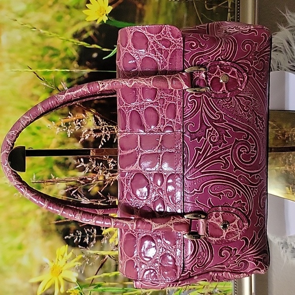 Etro Milano Embossed Leather Satchel Bag • Croc & Paisley Pattern •Made in Italy - Picture 3 of 13